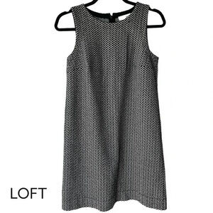 LOFT | NWOT | SLEEVELESS BLACK AND WHITE HERRINGBONE DRESS | SIZE: SMALL PETITE